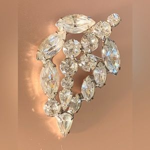 Antique Rhinestone Leaf Brooch